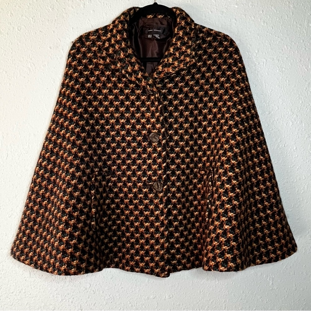 Zara Wool Cape Jacket |Textured Brown Black Teal Gold Statement Coat M - Picture 2 of 10